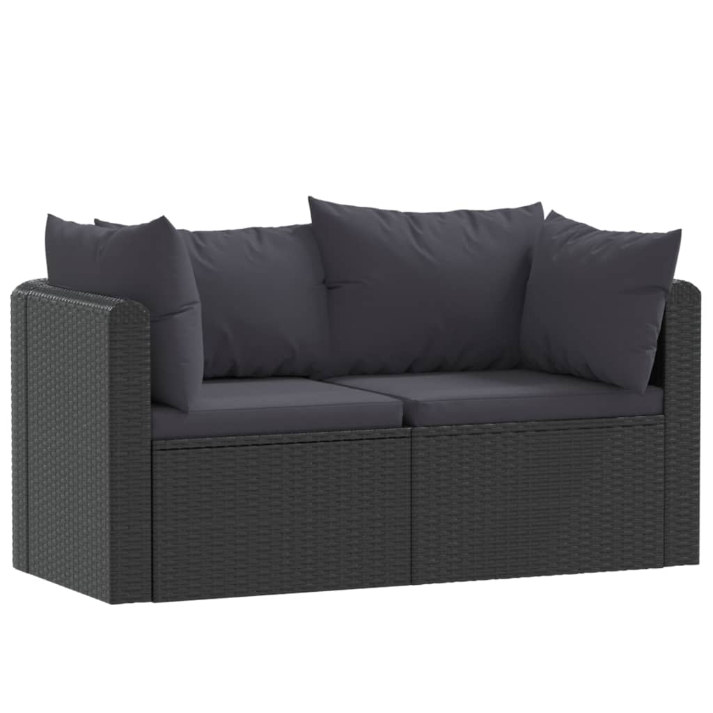 Set mobilier de grădină cu perne, 2 piese, negru, poliratan