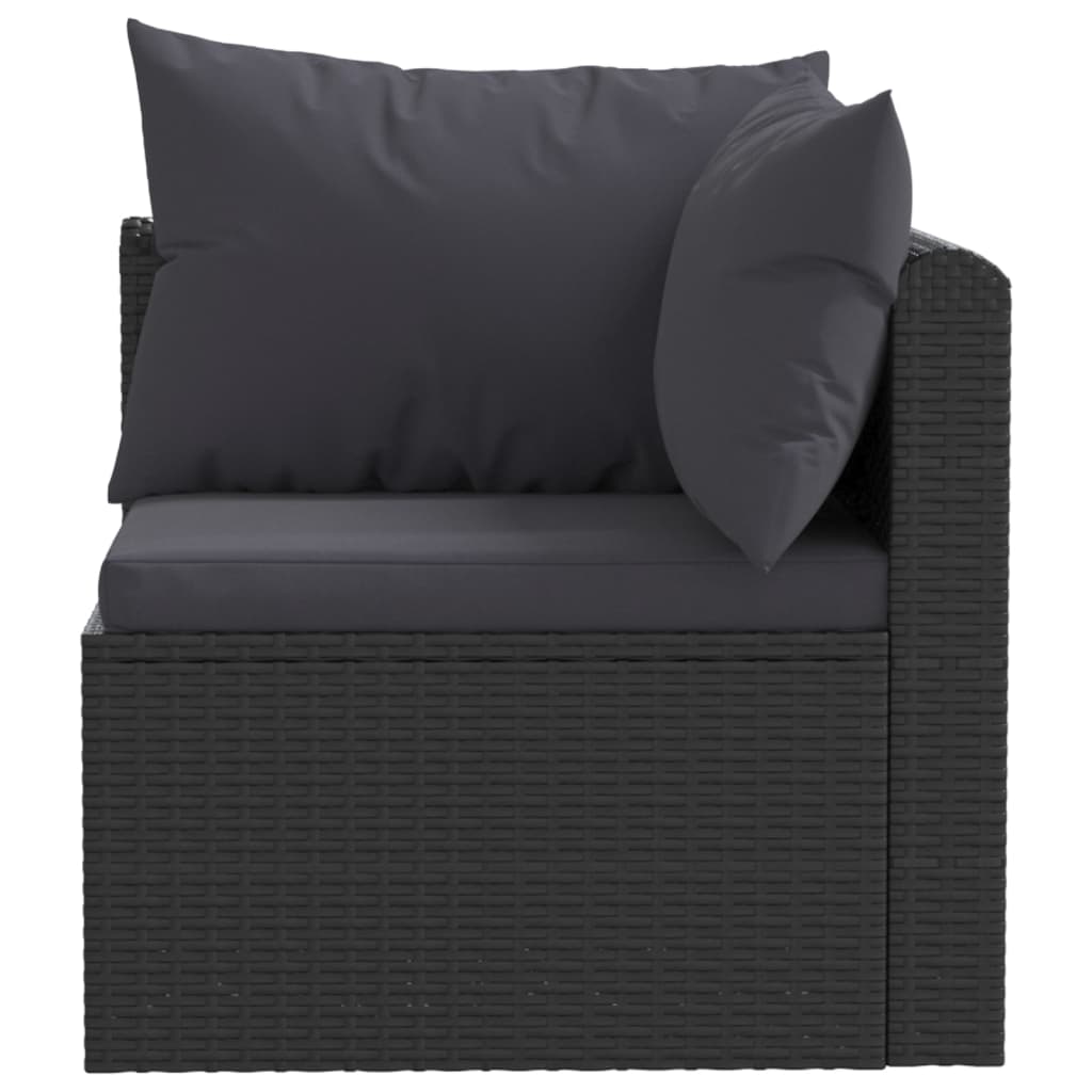 Set mobilier de grădină cu perne, 2 piese, negru, poliratan