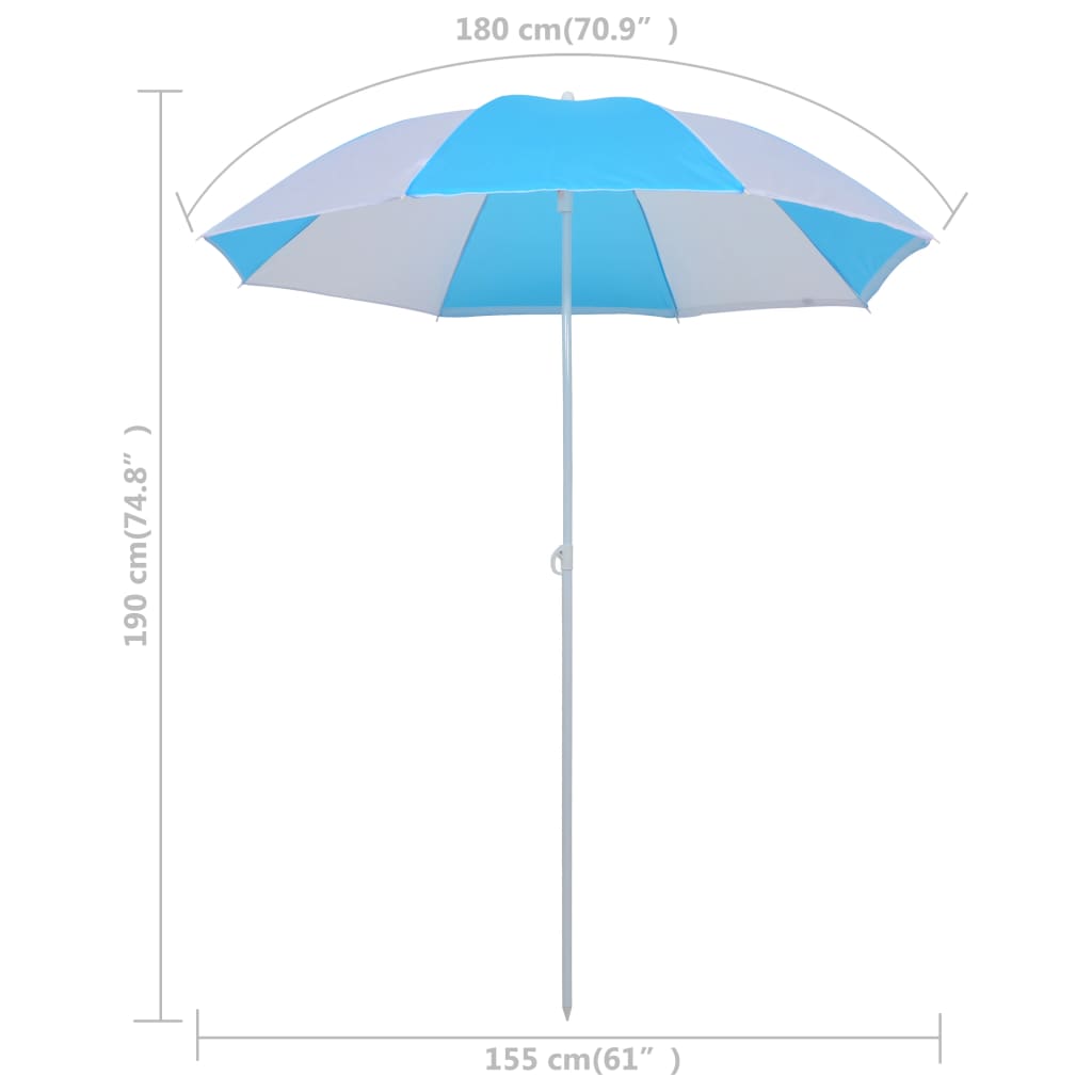 Umbrelă de plajă adăpost, albastru și alb, 180 cm, țesătură