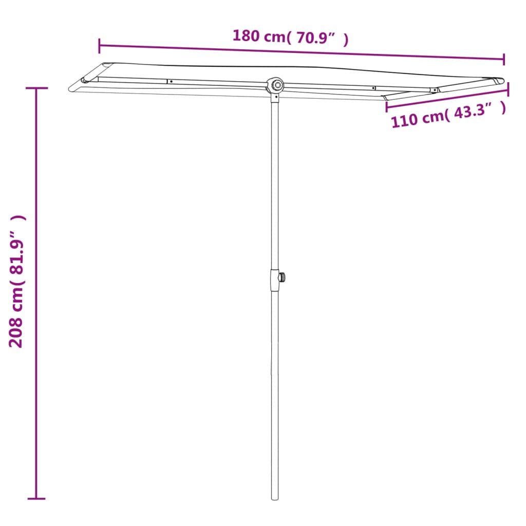 Umbrelă soare de grădină stâlp aluminiu albastru azur 180x110cm