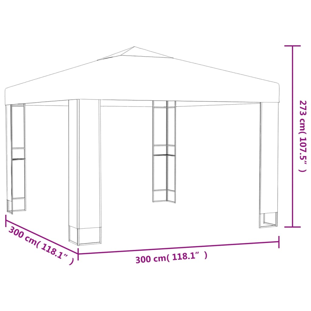 Pavilion cu acoperiș dublu, alb, 3 x 3 m