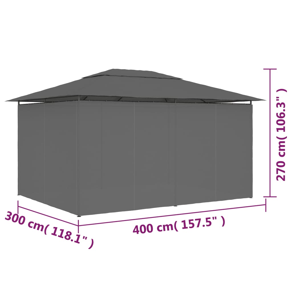 Cort de grădină cu perdele, antracit, 4 x 3 m