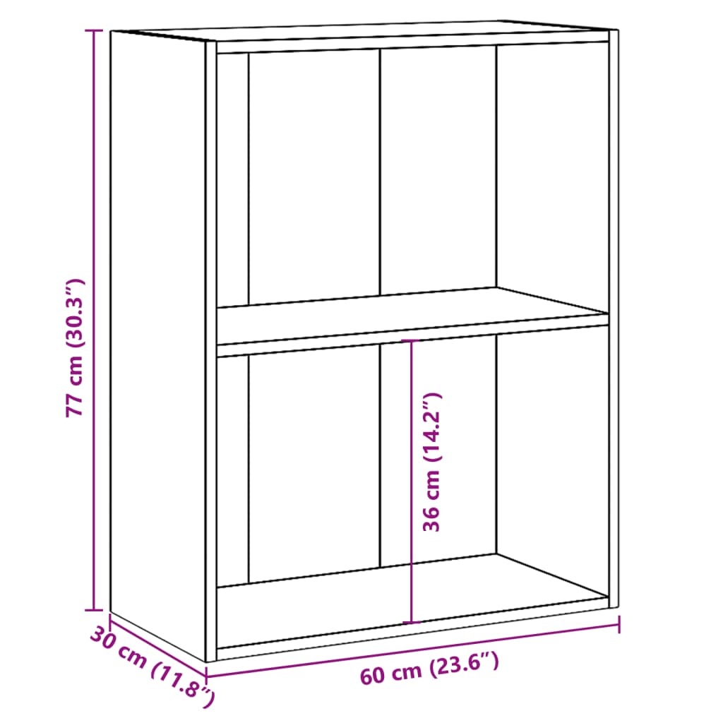 Bibliotecă cu 2 rafturi, stejar Sonoma, 60 x 30 x 76,5 cm, PAL