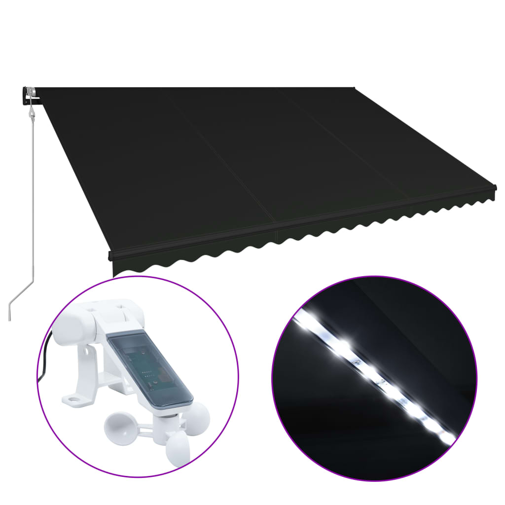 Copertină retractabilă cu senzor vânt & LED antracit 500x300 cm