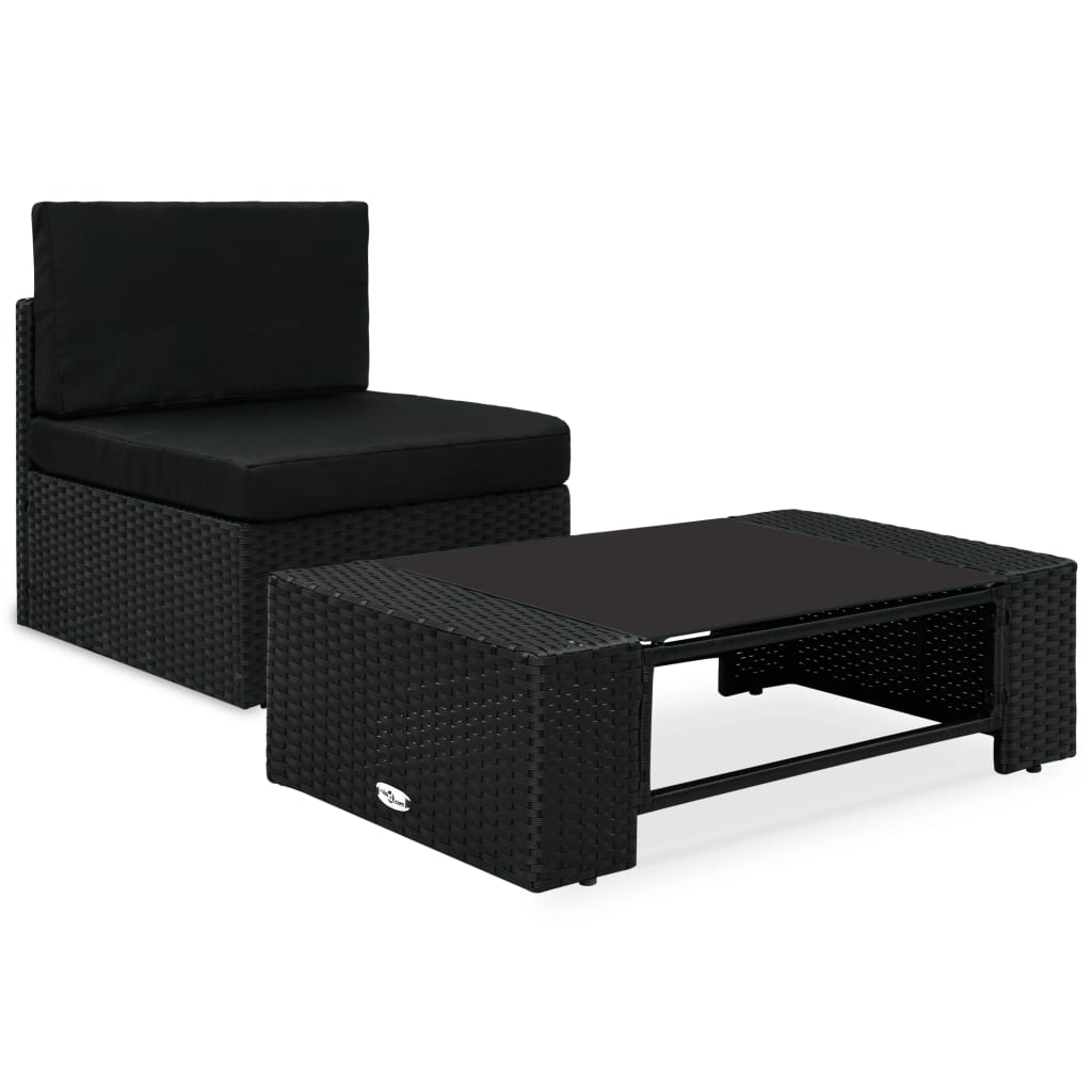 Set mobilier de grădină, 2 piese, negru, poliratan