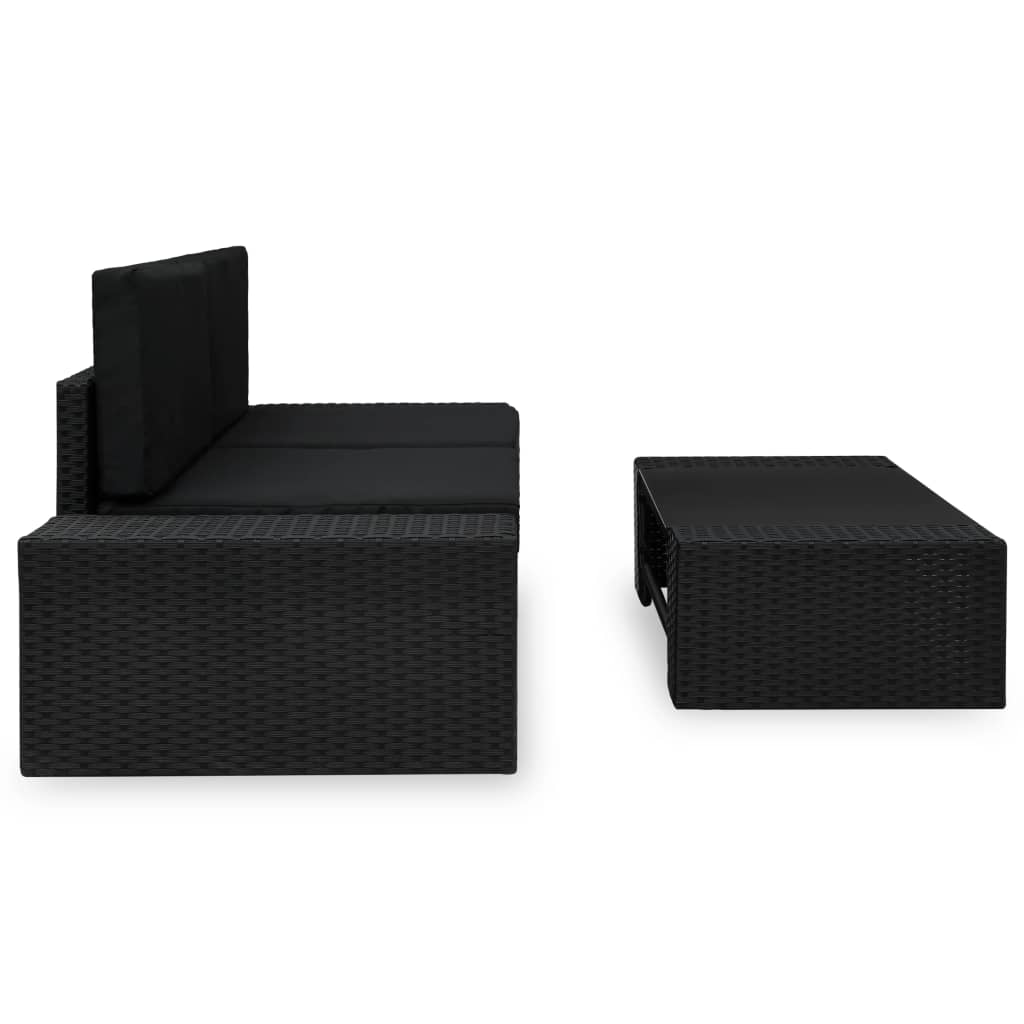 Set mobilier de grădină, 3 piese, negru, poliratan