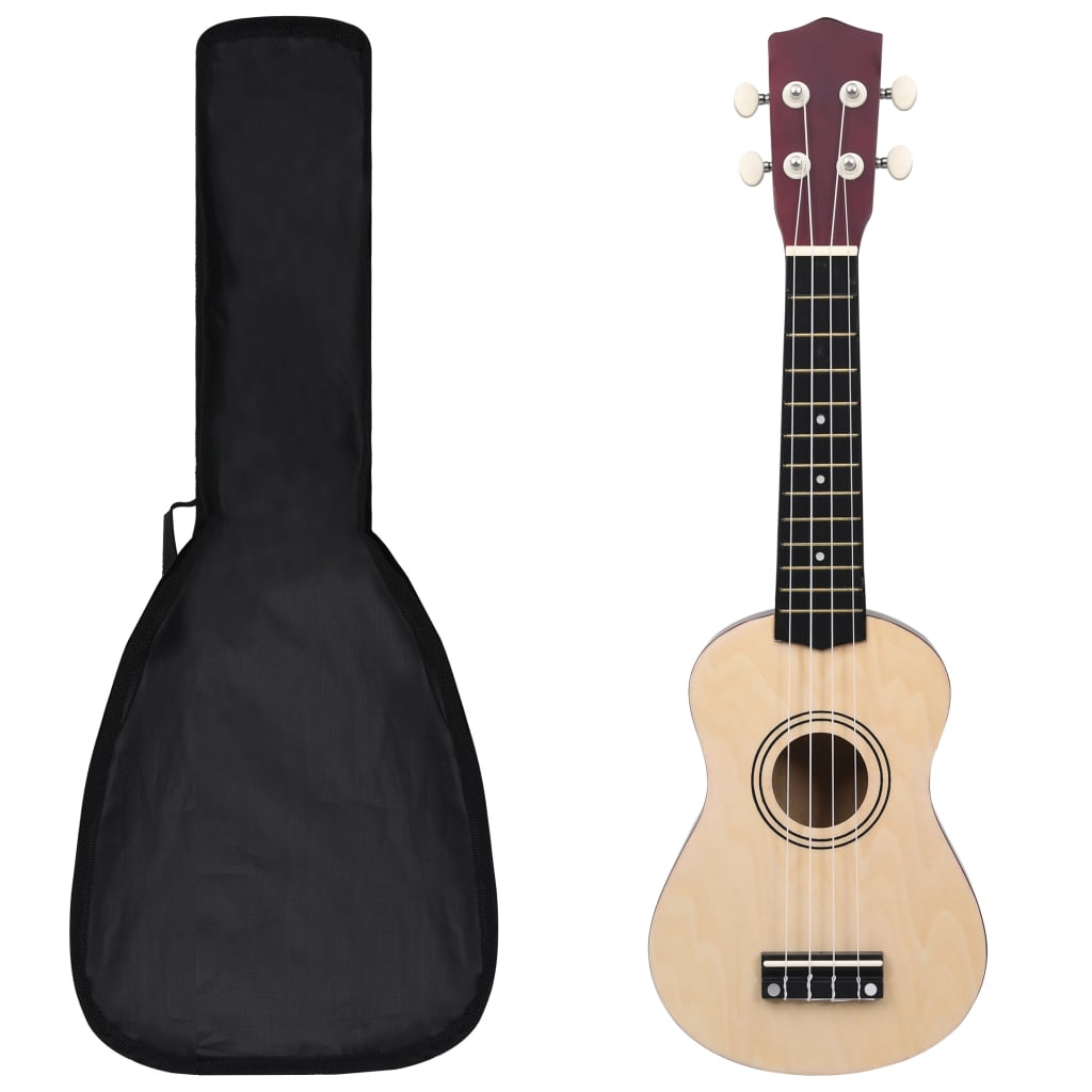 Set ukulele soprano, cu husă, pentru copii, natural, 21"