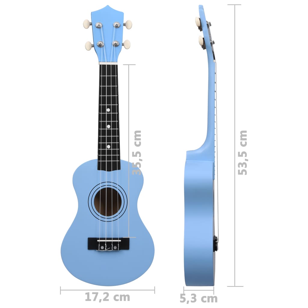 Set ukulele Soprano pentru copii, cu husă, bleu, 21"