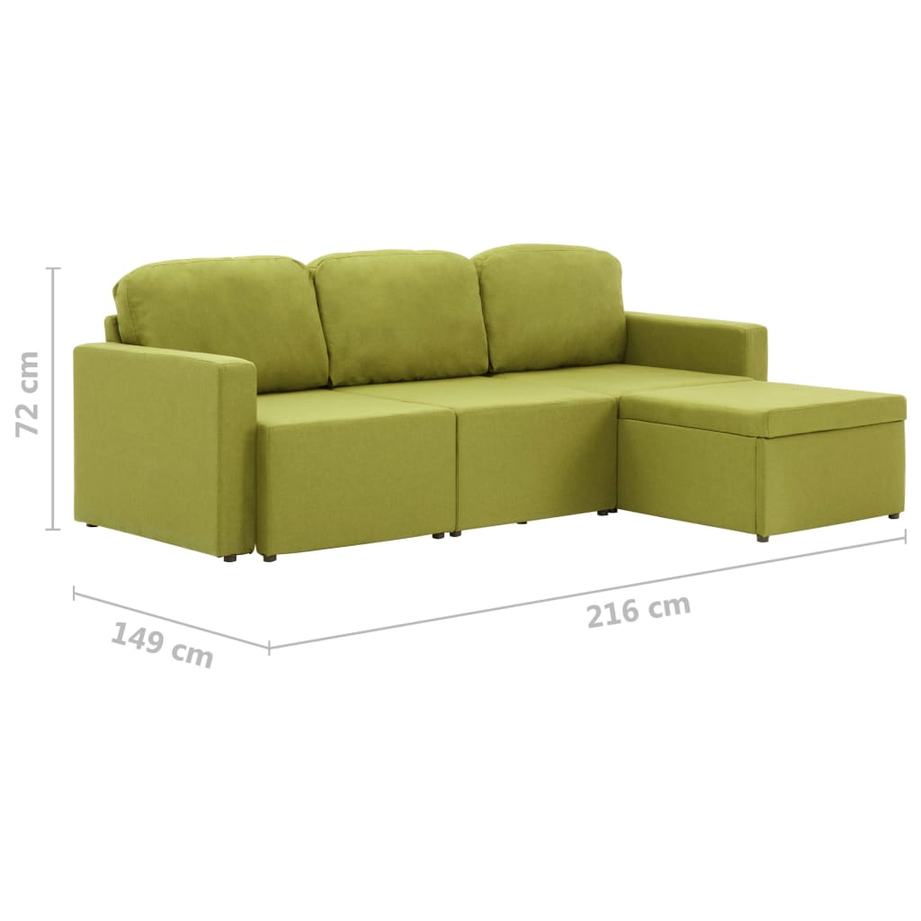 Canapea extensibilă modulară, 3 locuri, verde, material textil