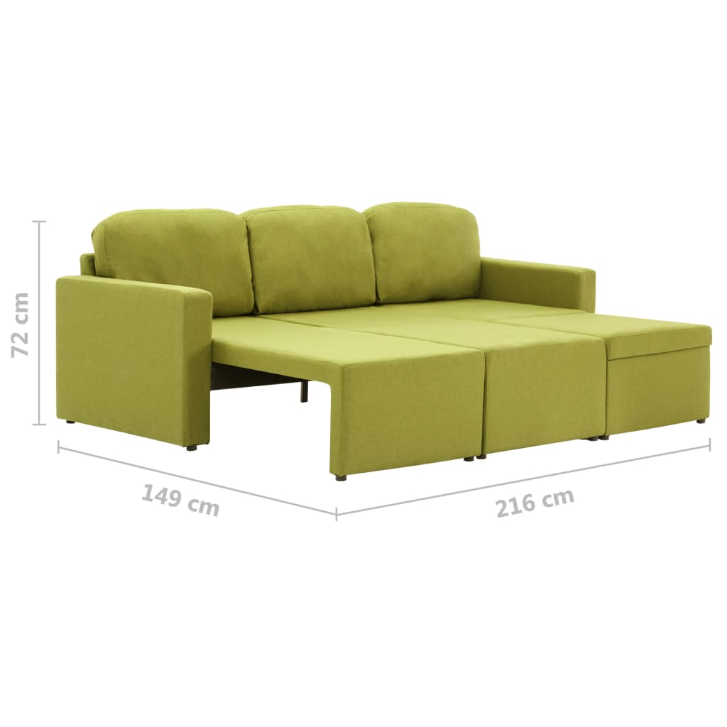 Canapea extensibilă modulară, 3 locuri, verde, material textil