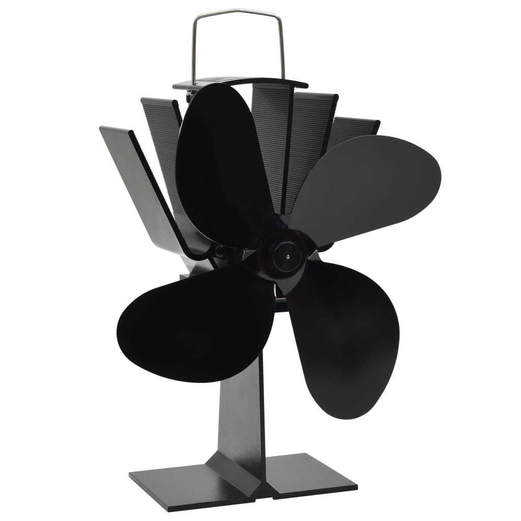 Ventilator de sobă cu alimentare termică, 4 palete, negru