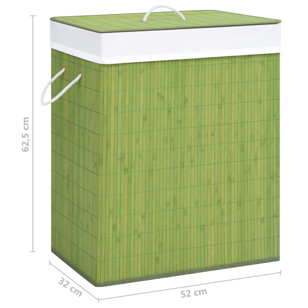 Coș de rufe din bambus cu 2 secțiuni, verde, 100 L