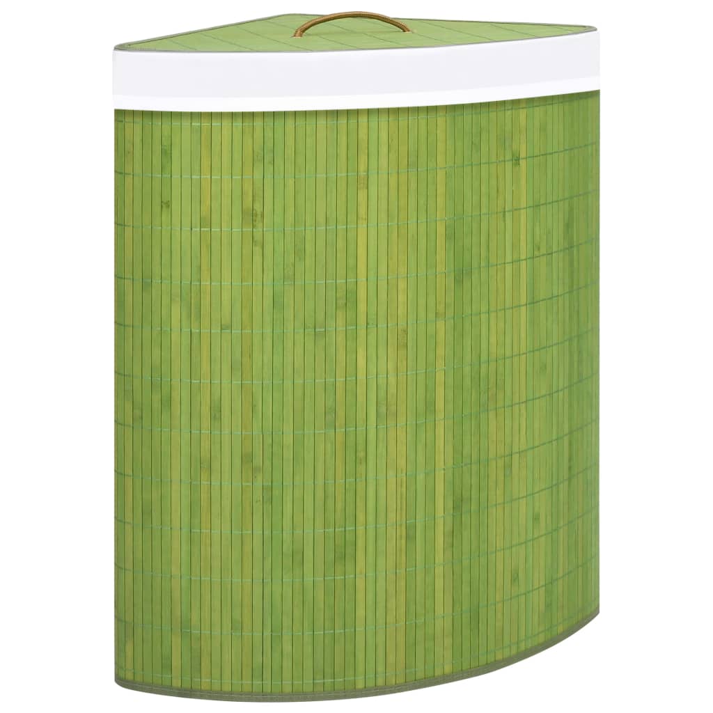 Coș de rufe din bambus, pentru colț, verde, 60 L