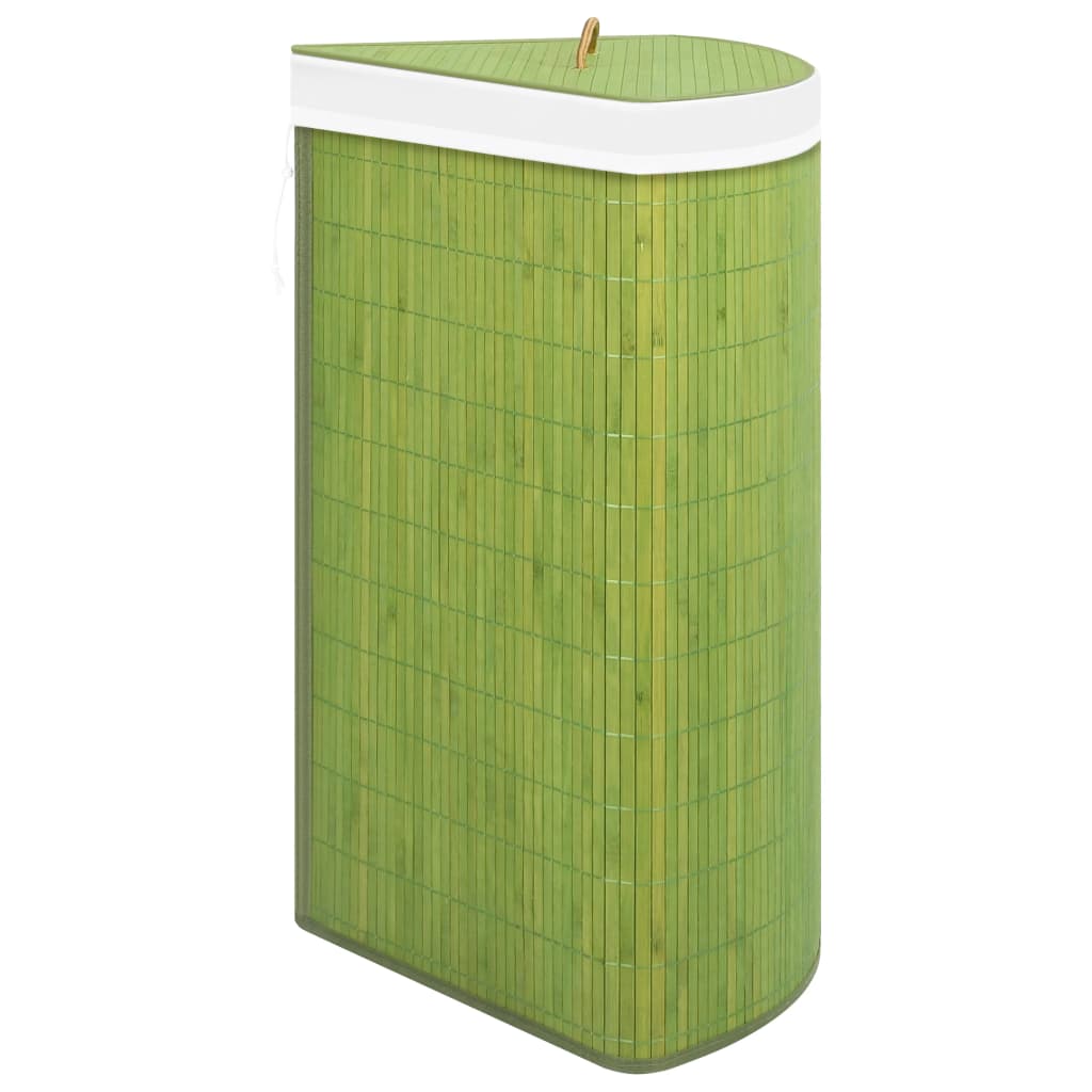 Coș de rufe din bambus, pentru colț, verde, 60 L