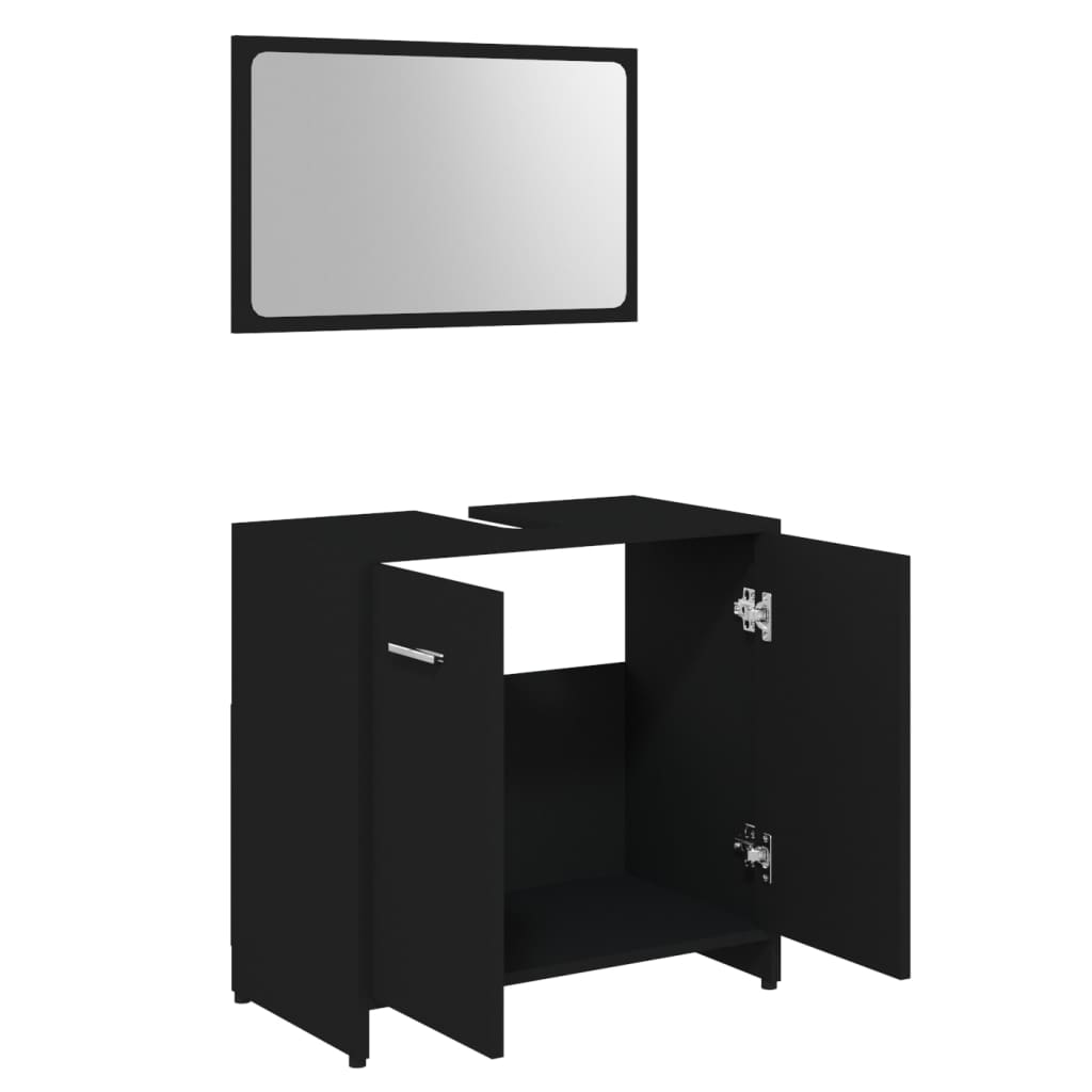 Set de mobilier de baie, negru, lemn prelucrat