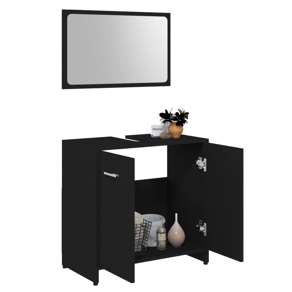 Set de mobilier de baie, negru, lemn prelucrat