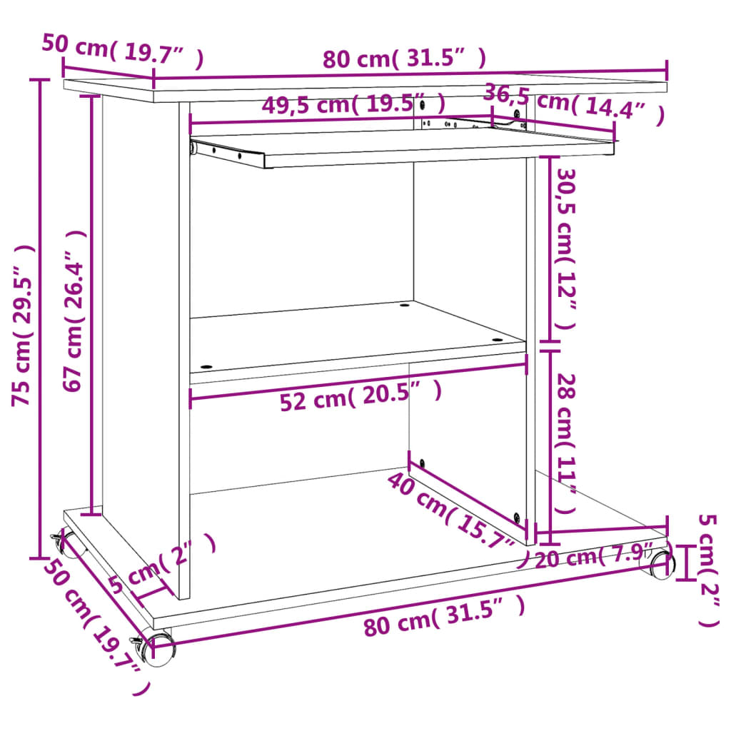 Birou de calculator, negru, 80x50x75 cm, lemn prelucrat