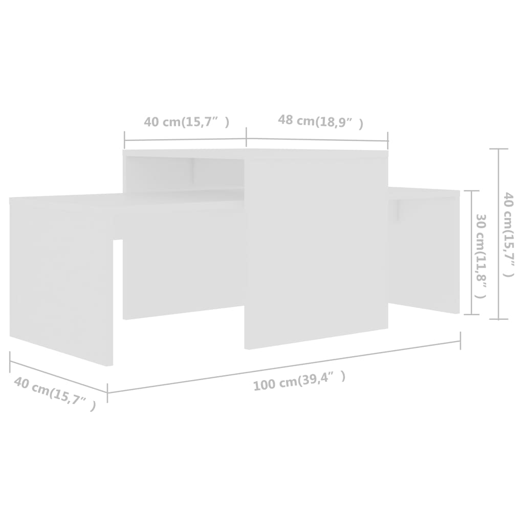 Set măsuțe de cafea, alb, 100x48x40 cm, lemn prelucrat