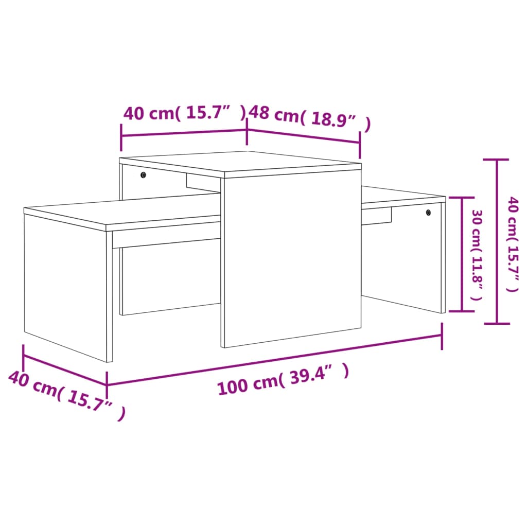 Set măsuțe de cafea, stejar sonoma, 100x48x40cm, lemn prelucrat