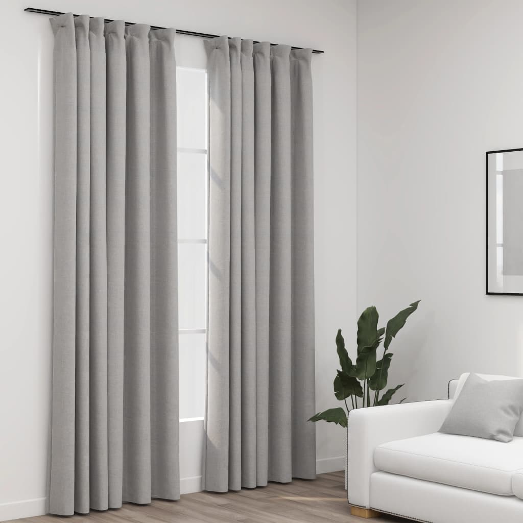 Perdele opace aspect pânză, cârlige 2 buc. gri taupe 140x245 cm