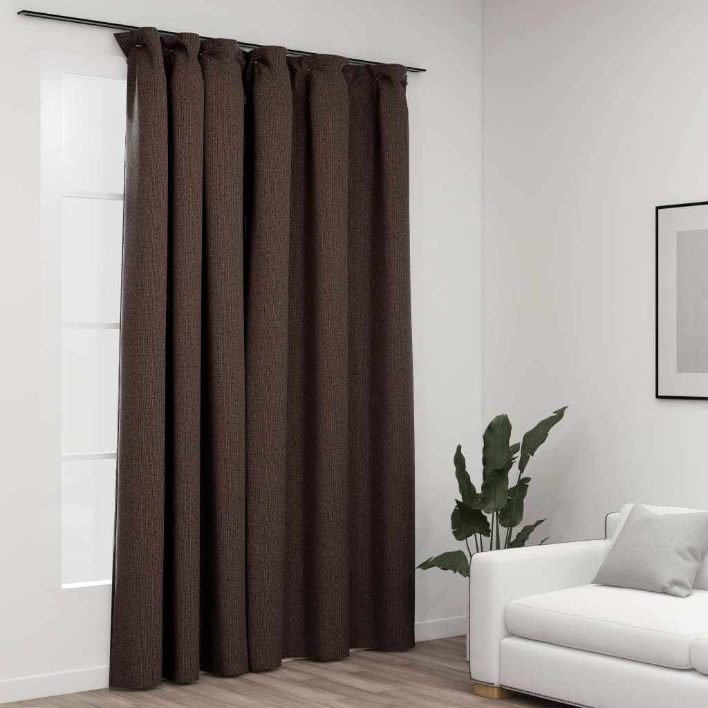 Draperie opacă, aspect de in, gri taupe, 290x245 cm, cu cârlige