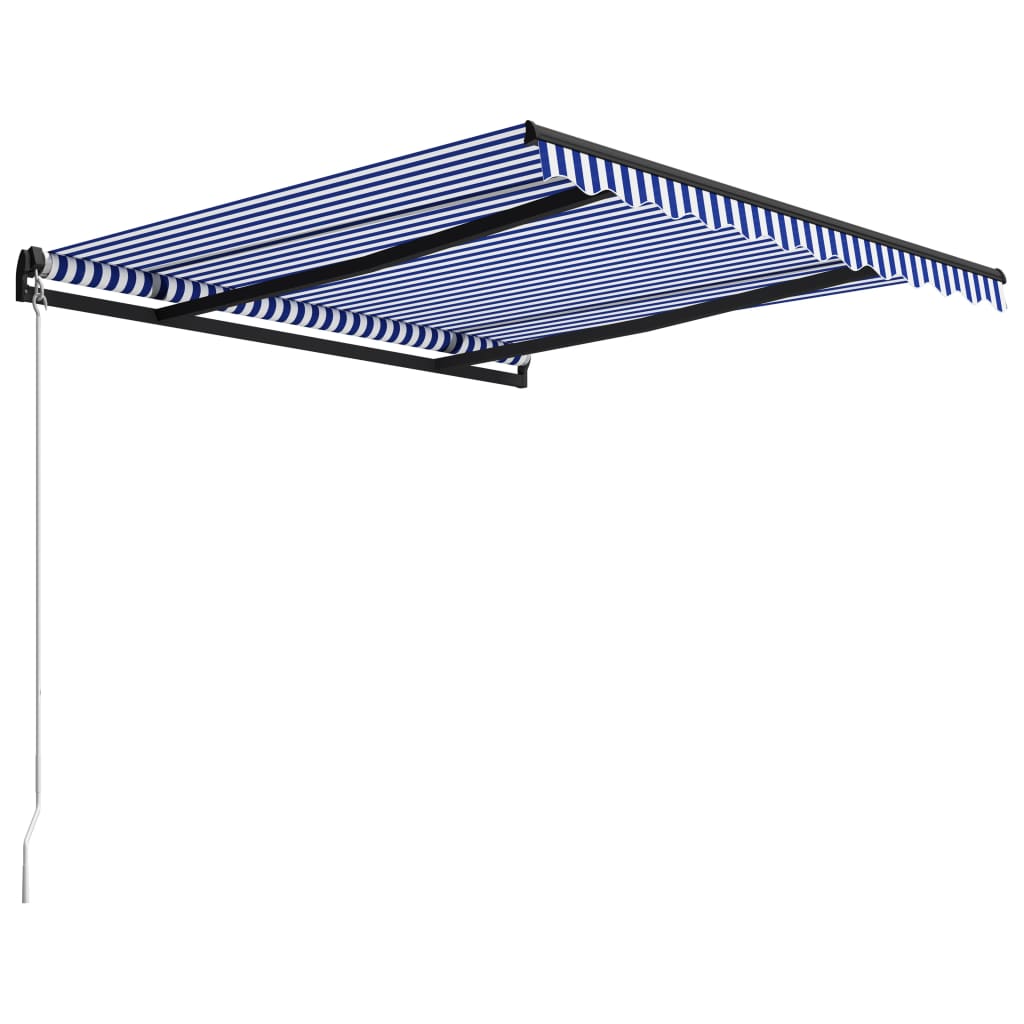 Copertină retractabilă manual, albastru și alb, 350 x 250 cm