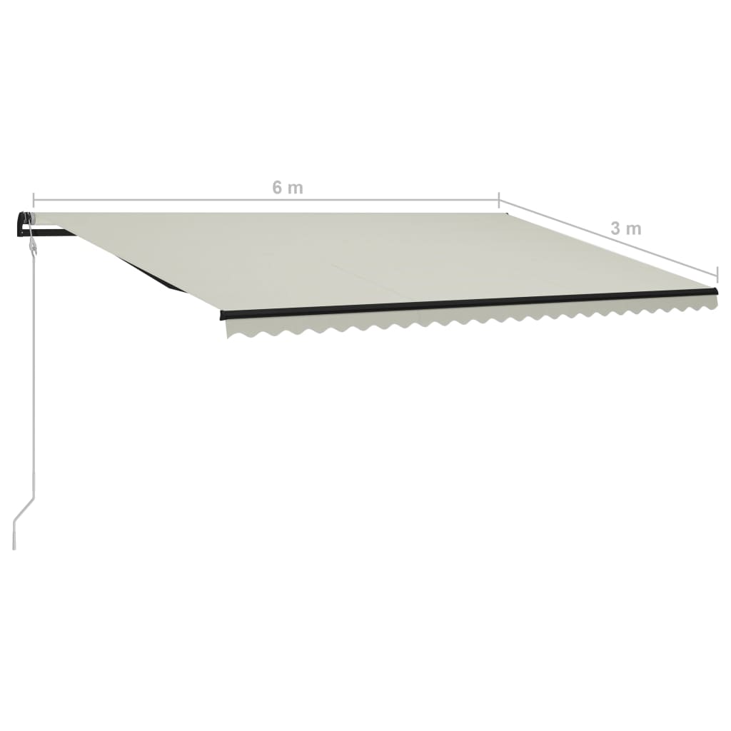 Copertină retractabilă senzor vânt & LED, crem, 600x300 cm