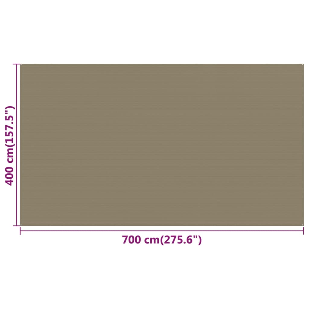 Covor pentru cort, gri taupe, 400x700 cm, HDPE