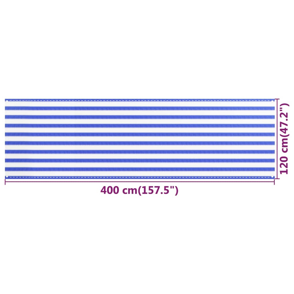 Paravan de balcon, albastru și alb, 120x400 cm, HDPE