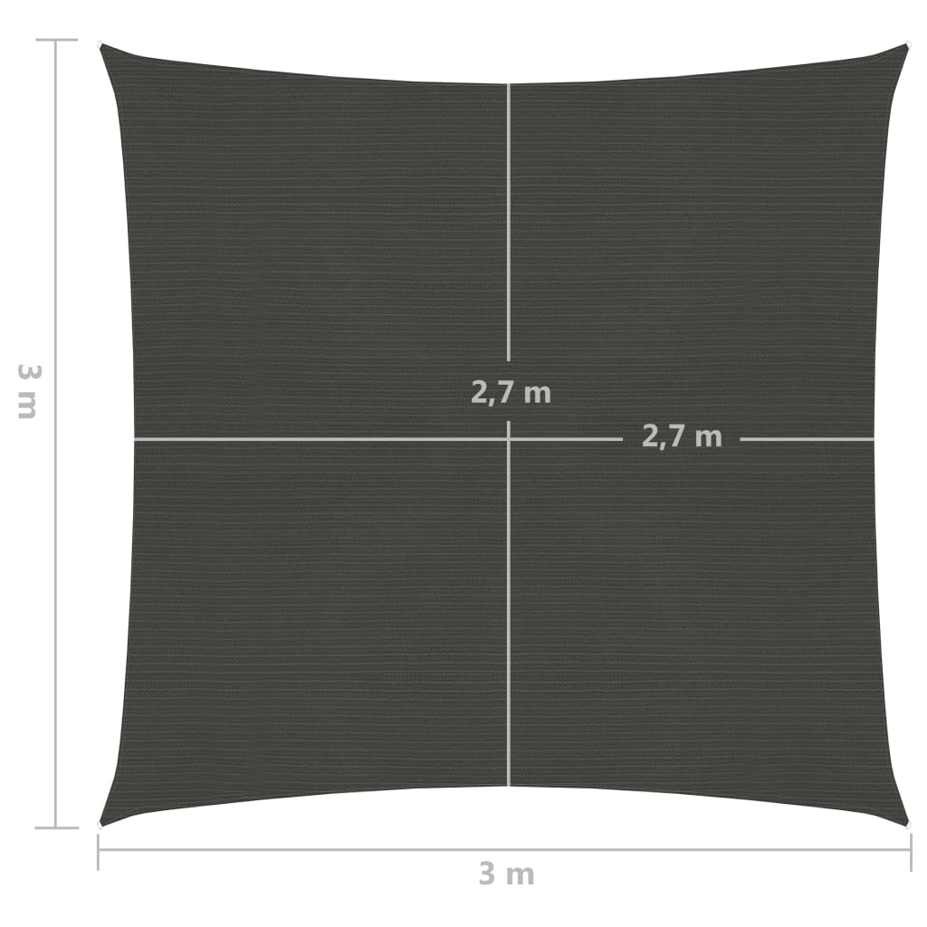 Pânză parasolar, antracit, 3 x 3 m, HDPE, 160 g/m²