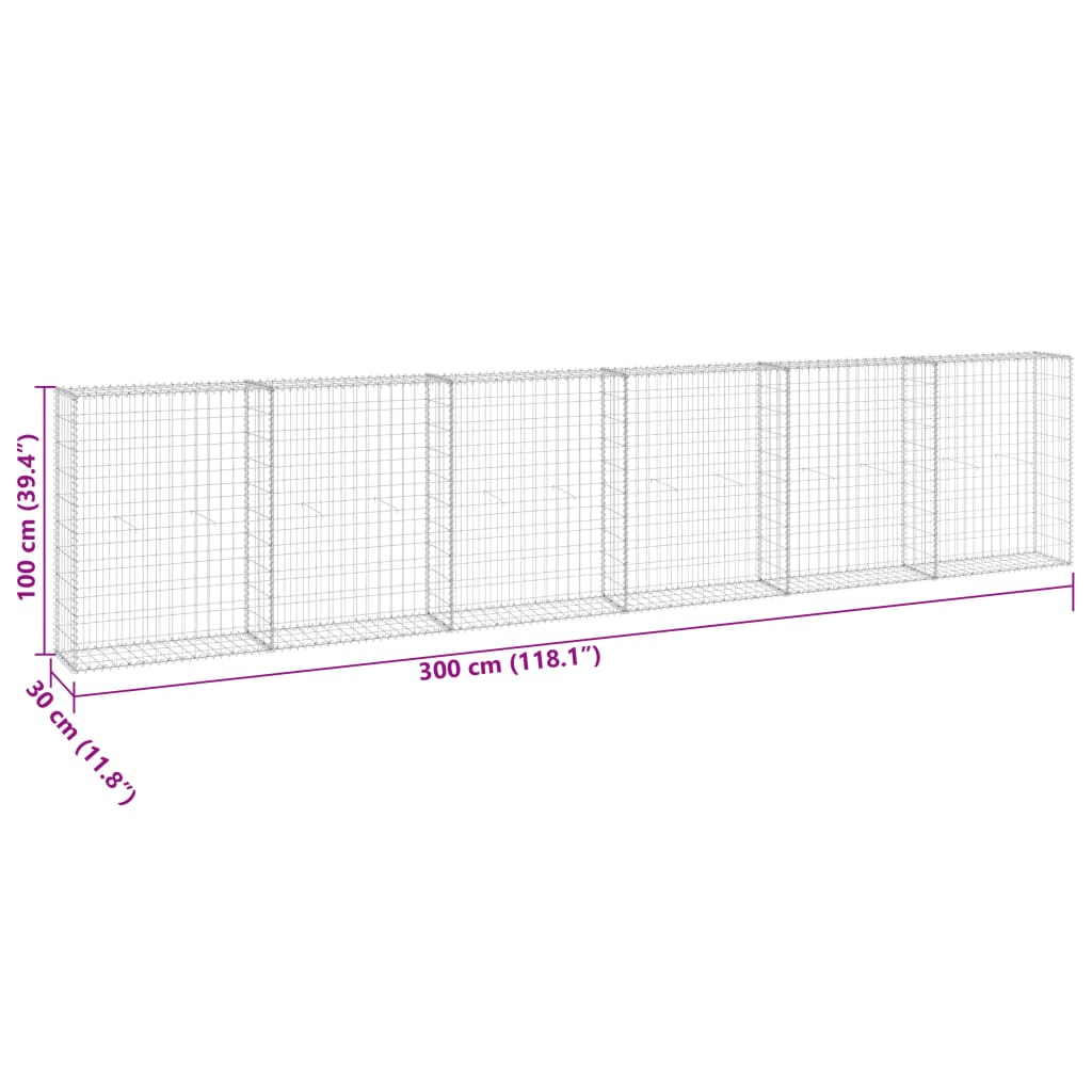 Perete gabion cu capace, 300 x 30 x 100 cm, oțel galvanizat