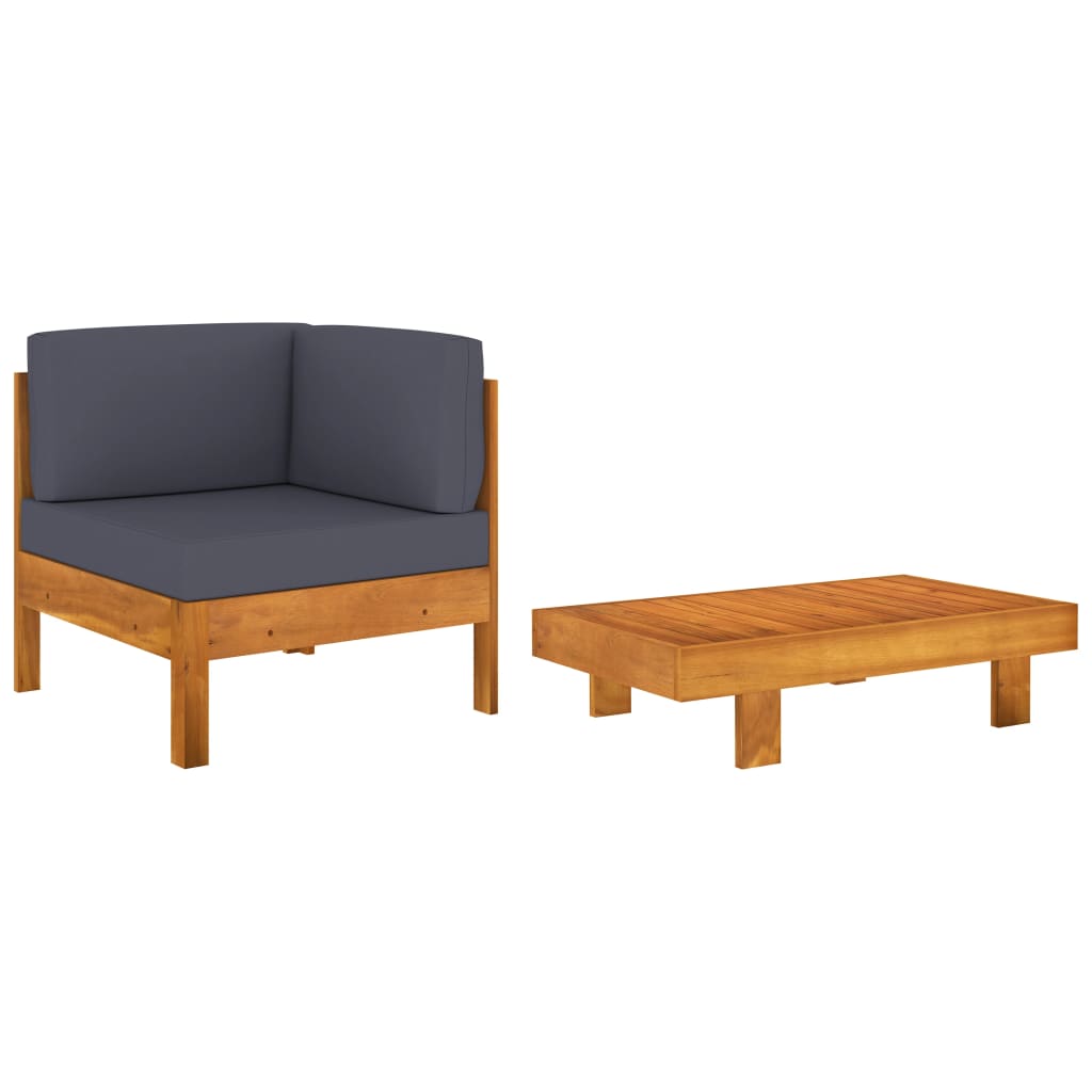 Set mobilier grădină perne gri închis, 2 piese, lemn acacia