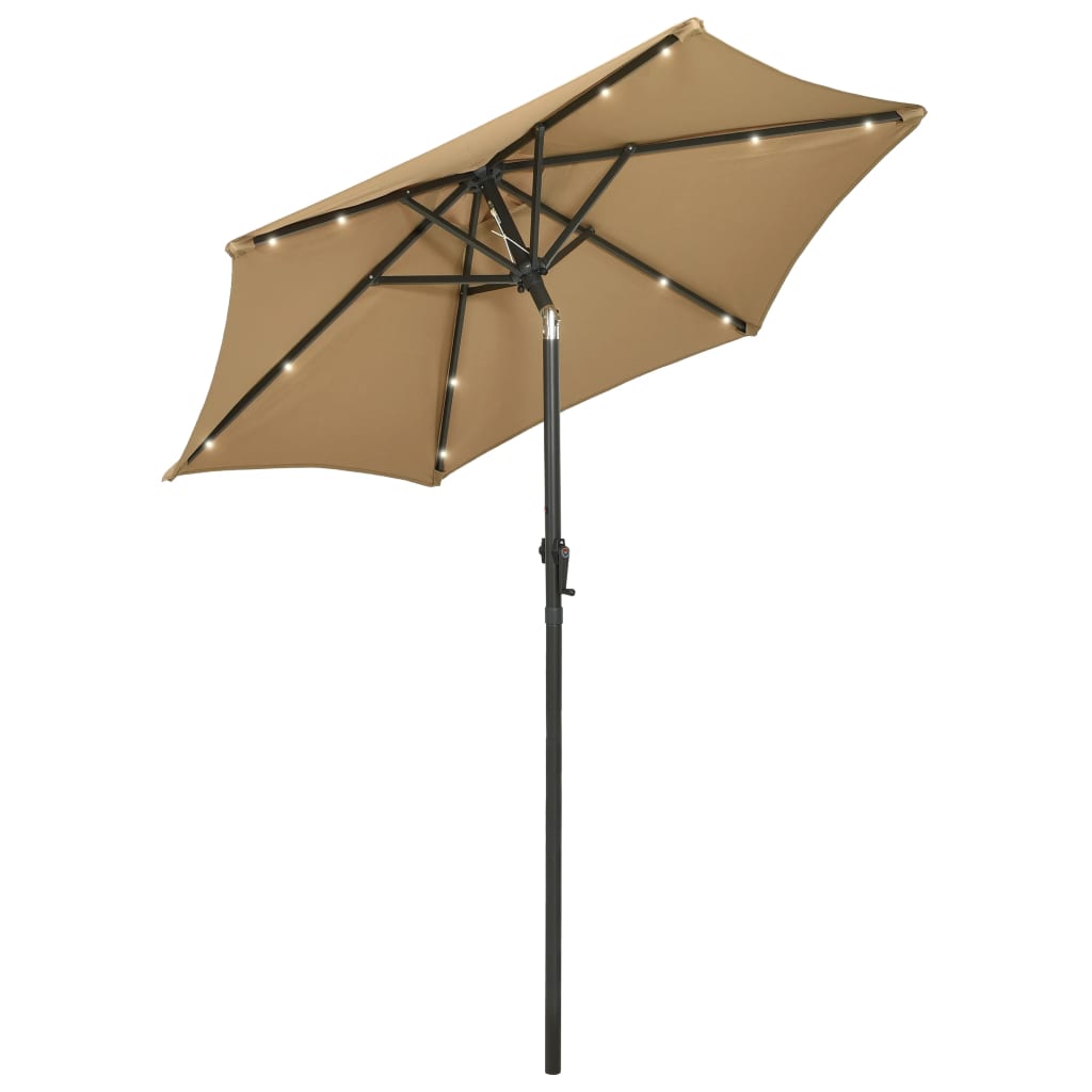 Umbrelă de soare cu lumini LED, gri taupe, 200x211 cm, aluminiu