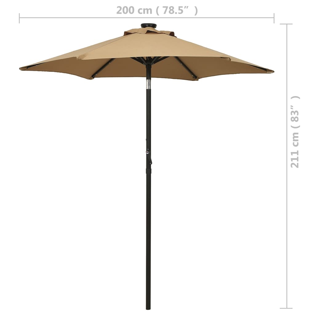 Umbrelă de soare cu lumini LED, gri taupe, 200x211 cm, aluminiu