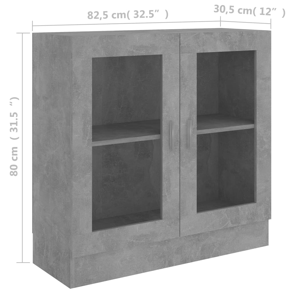 Dulap cu vitrină, gri beton, 82,5x30,5x80 cm, lemn prelucrat