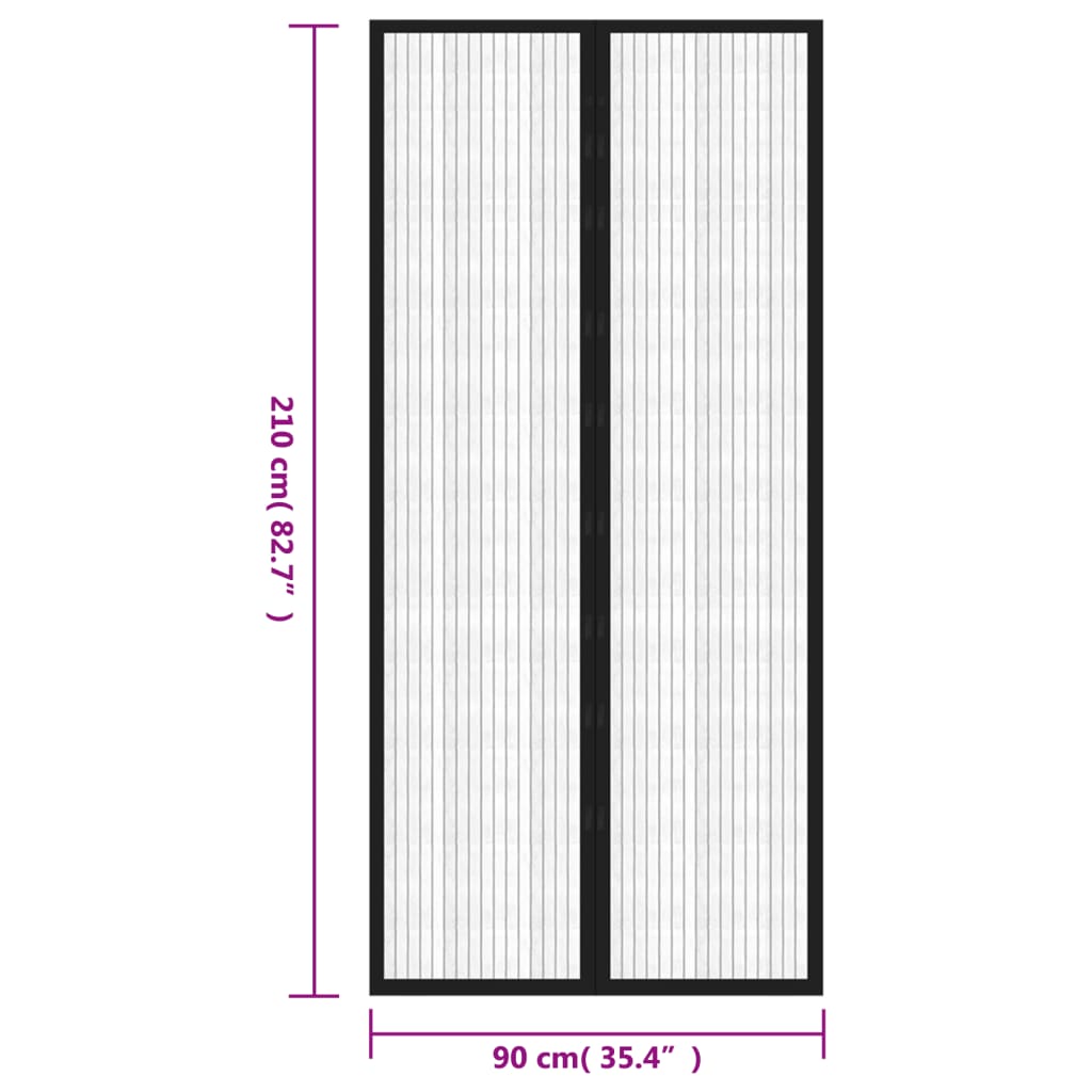 Perdea de ușă anti-insecte cu magnet, 2 buc., negru, 210x90 cm