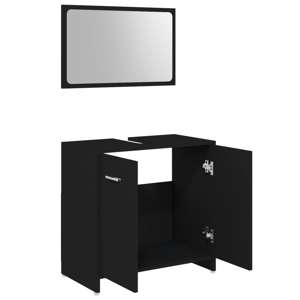 Set mobilier de baie, 4 piese, negru, lemn prelucrat