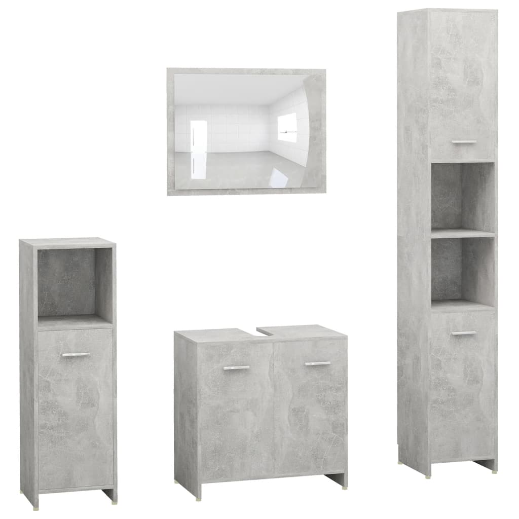 Set mobilier baie, 4 piece, gri beton, lemn prelucrat