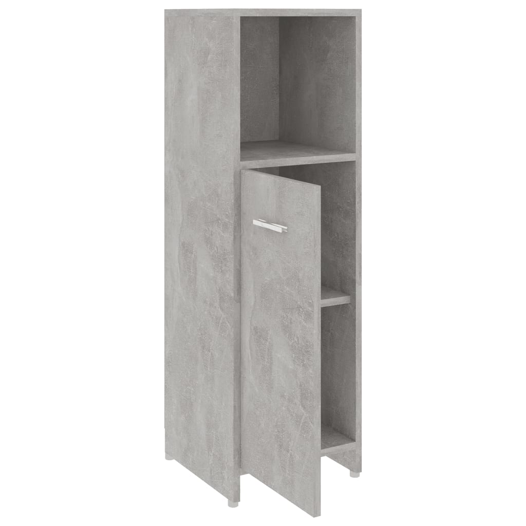 Set mobilier baie, 4 piece, gri beton, lemn prelucrat