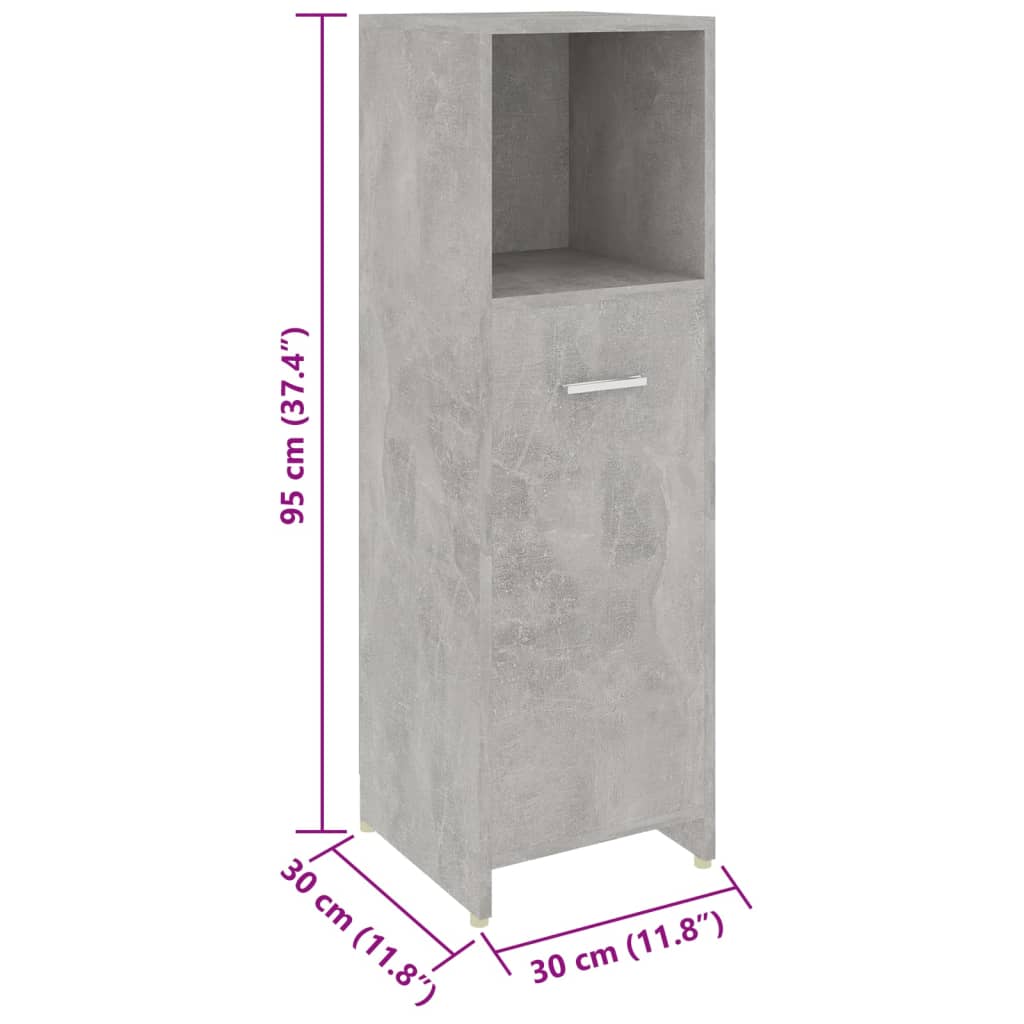 Set mobilier baie, 4 piece, gri beton, lemn prelucrat