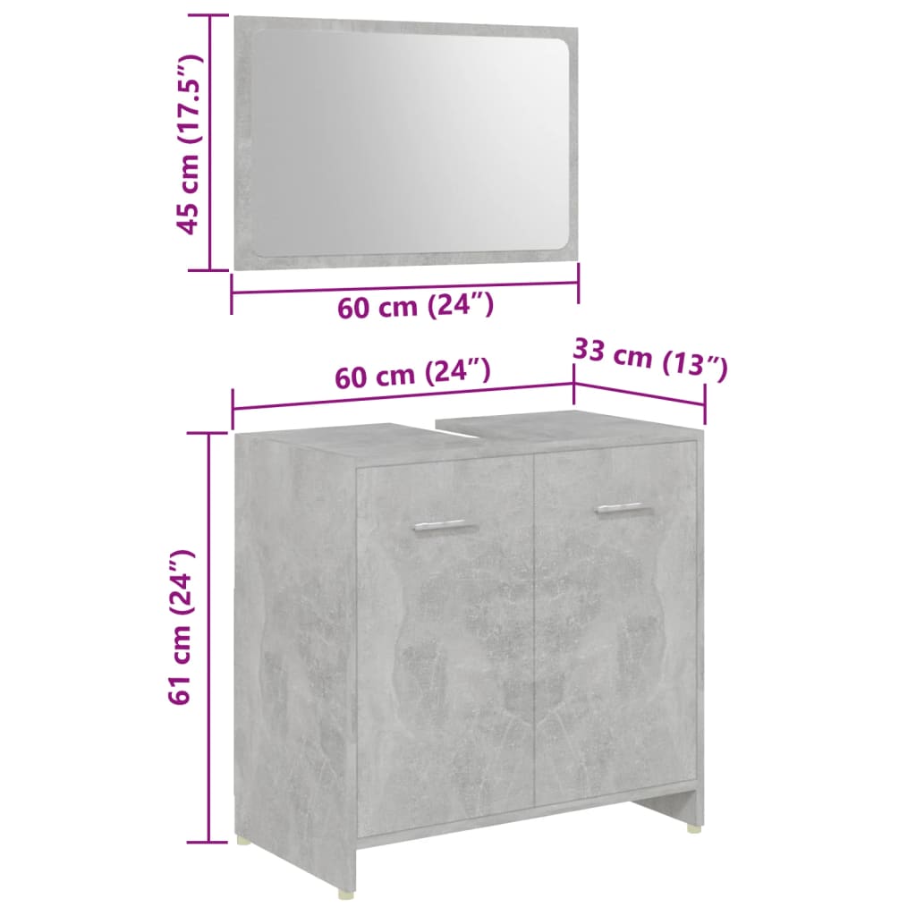 Set mobilier de baie, 3 piese, stejar sonoma, lemn prelucrat