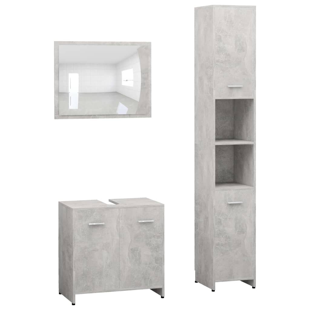 Set mobilier baie, 3 piece, gri beton, lemn prelucrat