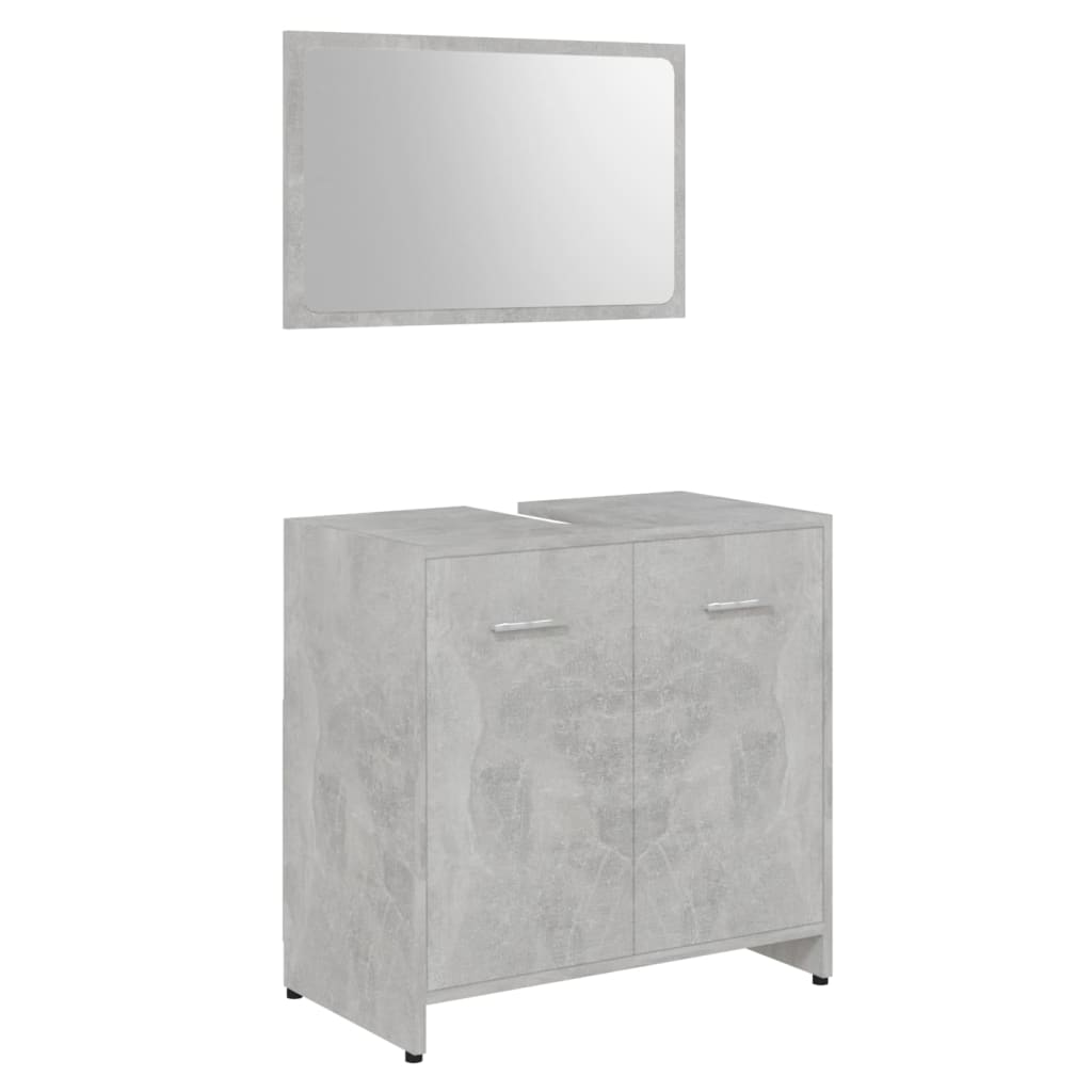 Set mobilier baie, 3 piece, gri beton, lemn prelucrat