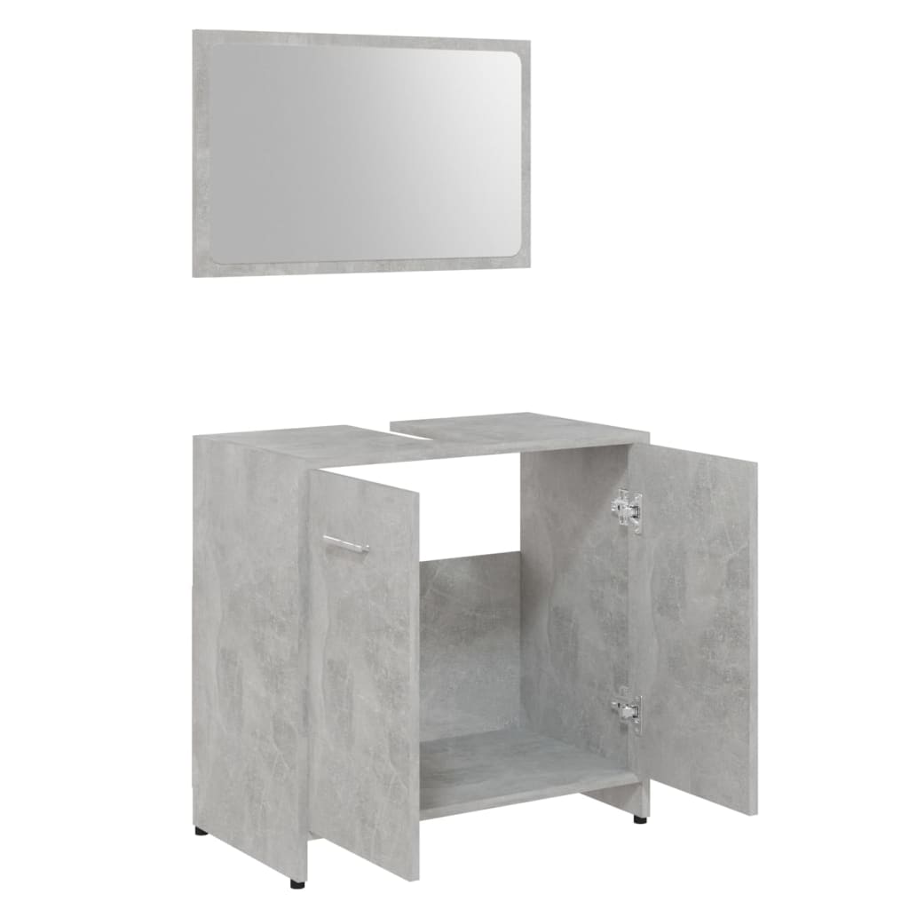 Set mobilier baie, 3 piece, gri beton, lemn prelucrat