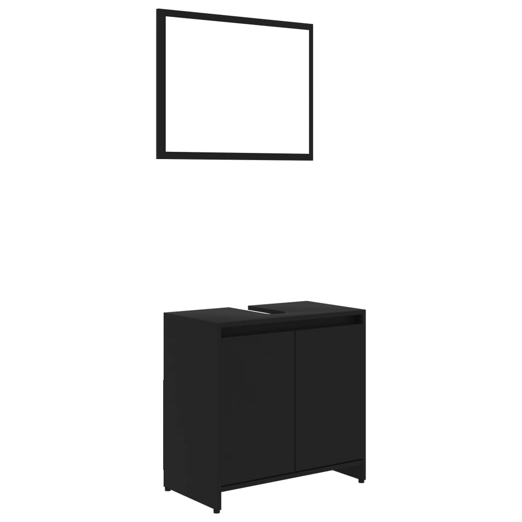 Set mobilier de baie, 3 piese, negru, lemn prelucrat