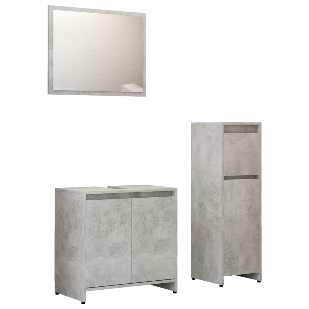 Set mobilier baie, 3 piece, gri beton, lemn prelucrat