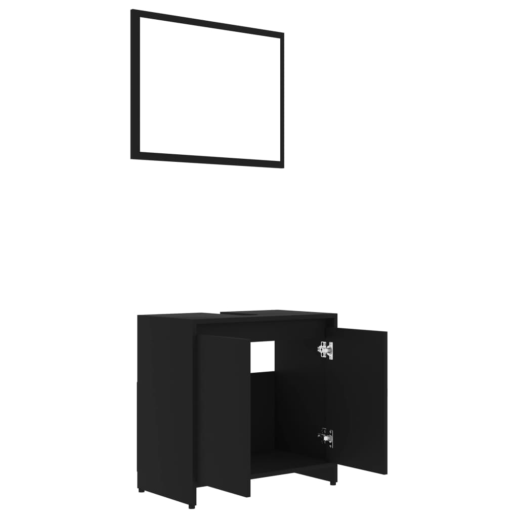 Set mobilier de baie, 3 piese, negru, lemn prelucrat