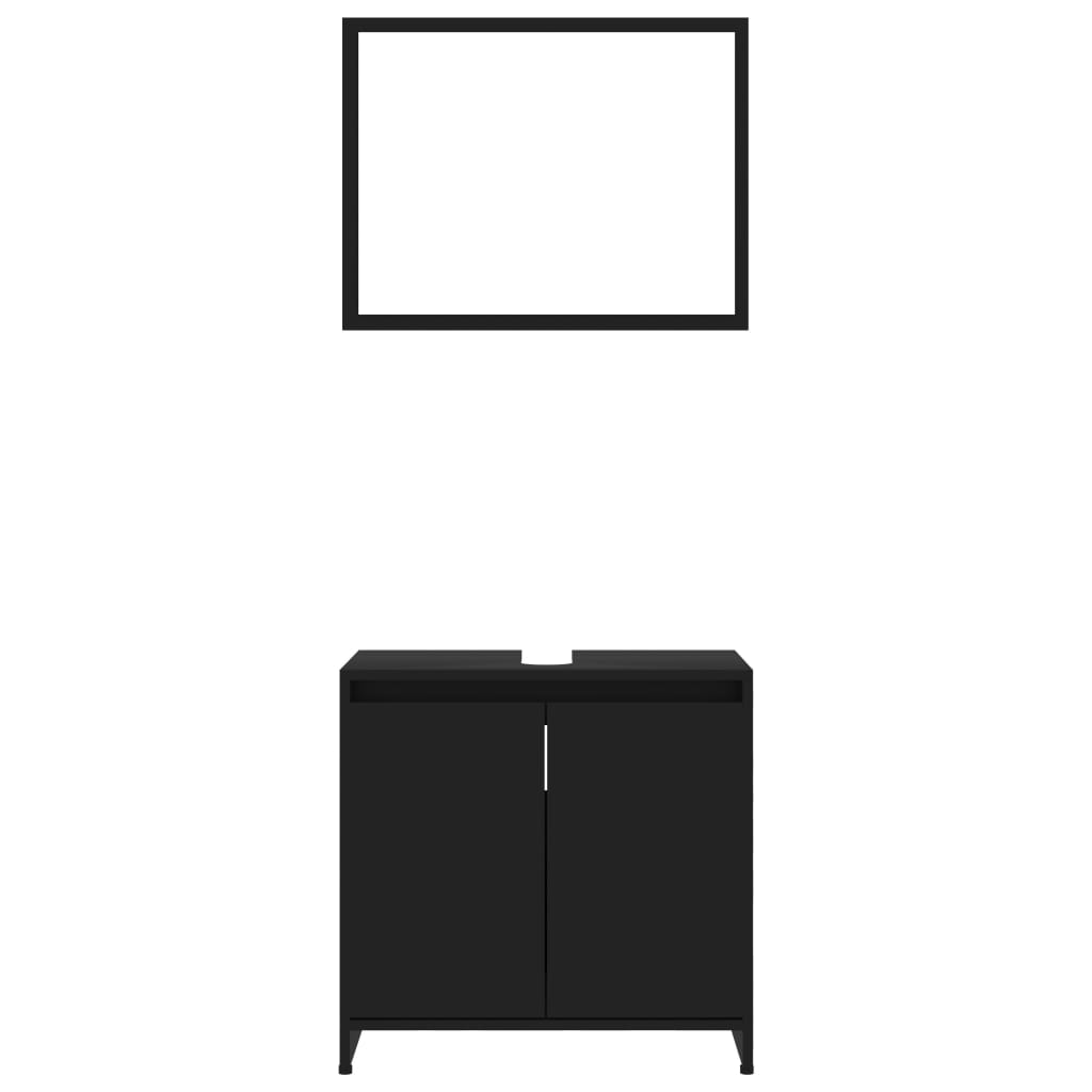 Set mobilier de baie, 3 piese, negru, lemn prelucrat