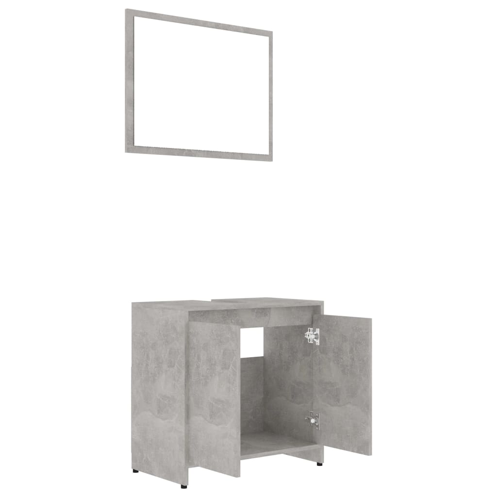 Set mobilier baie, 3 piece, gri beton, lemn prelucrat