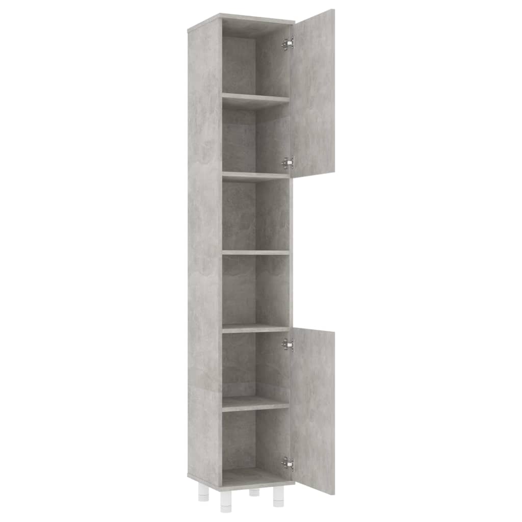 Set mobilier baie, 3 piece, gri beton, lemn prelucrat